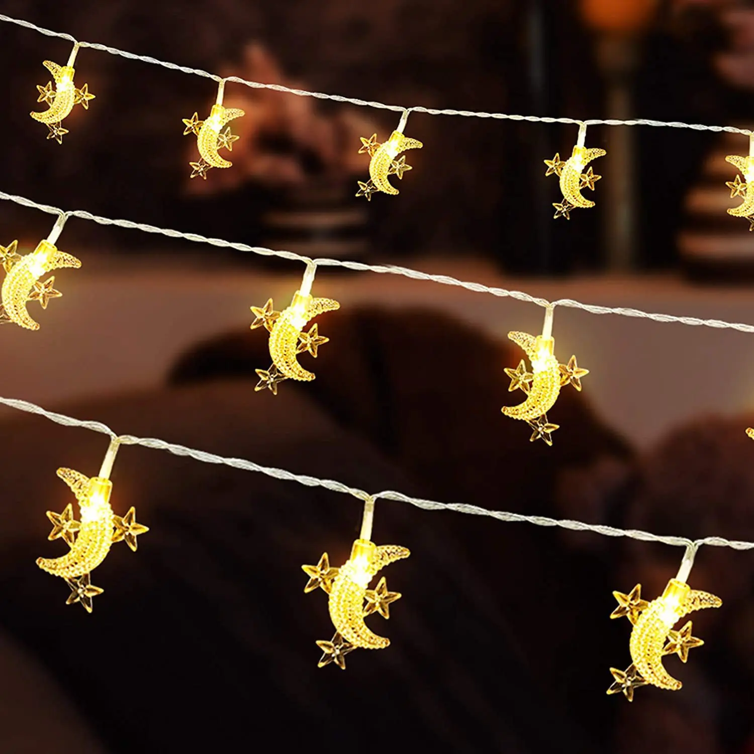 

2022 Eid al-Fitr festive mood LED Star Moon Lights string Ramadan Lantern Muslim Decorative Style String Light Party Arrangement