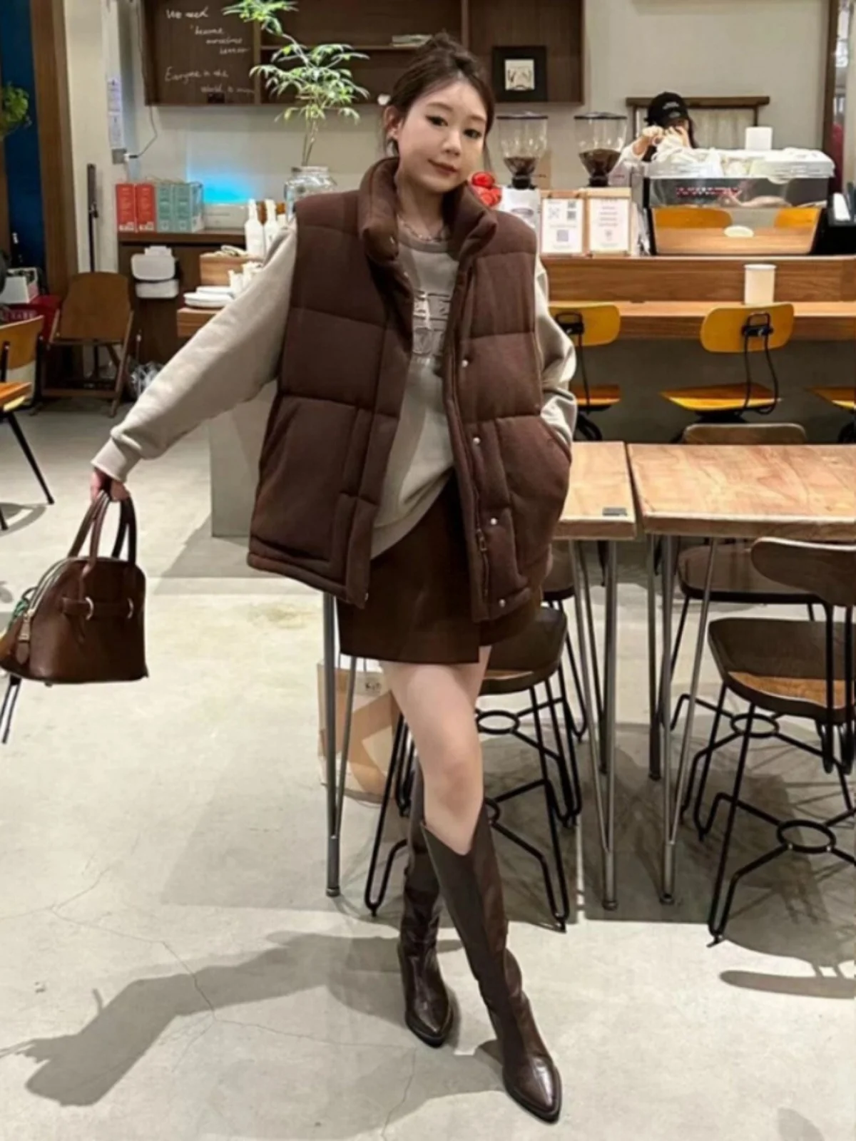 Женская одежда больших размеров пуховик High-Grade Sense Coffee Color жилет верхняя женская