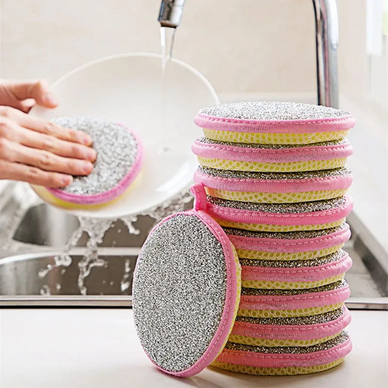 

5/10 Pcs Double Sides Kitchen Cleaning Sponge Pan Pot Dish Clean Household Cleaning Tools Sink Dishwashing Brushes Random Color