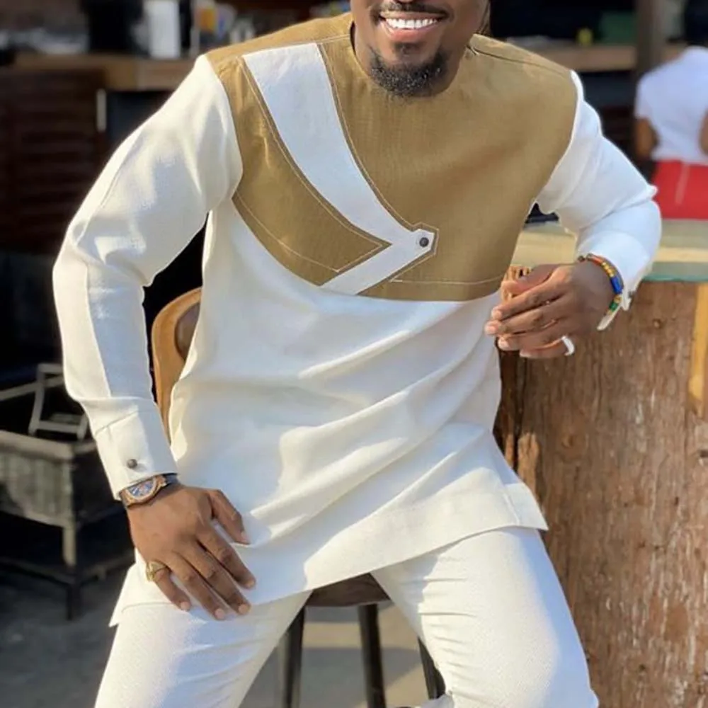 

Мужская рубашка контрастных цветов, с длинным рукавом и Африканским этническим принтом