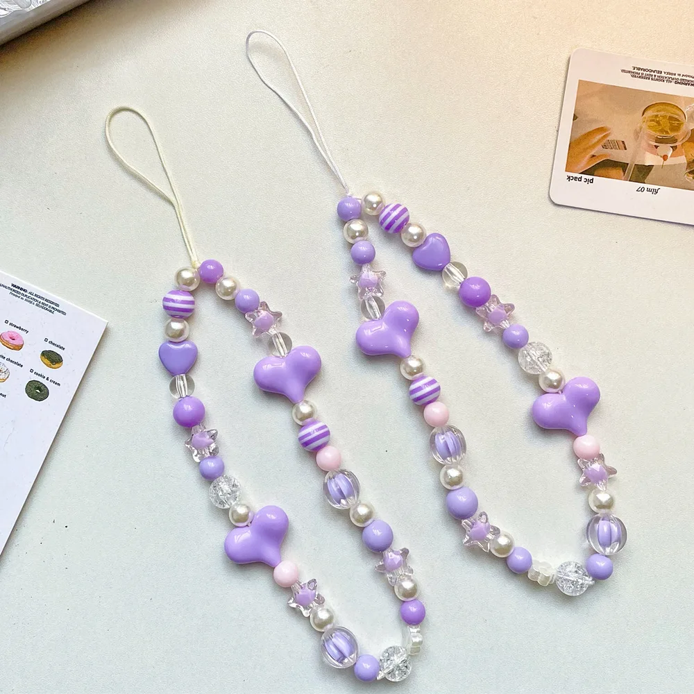 

Creative Popularity Lanyard Decoration Mobile Phone Chain Jewelry Accessories Purple Love Gift Female Anti-lost Short Bracelet