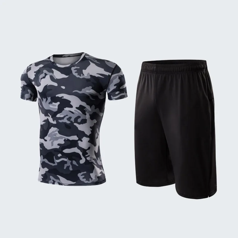 

Fitness Suit Men's Sportswear Short-sleeved Running Suit Basketball Quick-dry T-shirt Shorts 2pcs Outdoor Exercise Training Sets