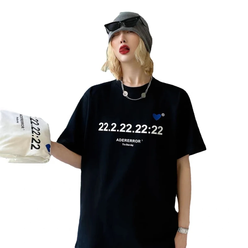 

College Style ADER EROOR Tide Brand Heart-shaped Women T-shirt Number 222 Printing Summer High Street Korean T-shirt