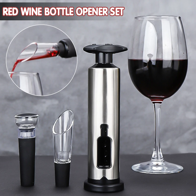 

Wine Bottle Opener Set With Foil Cutter Vacuum Stopper Red Wine Aerator Pourer Set Household Kitchen Gadgets 1 PCS/3 PCS