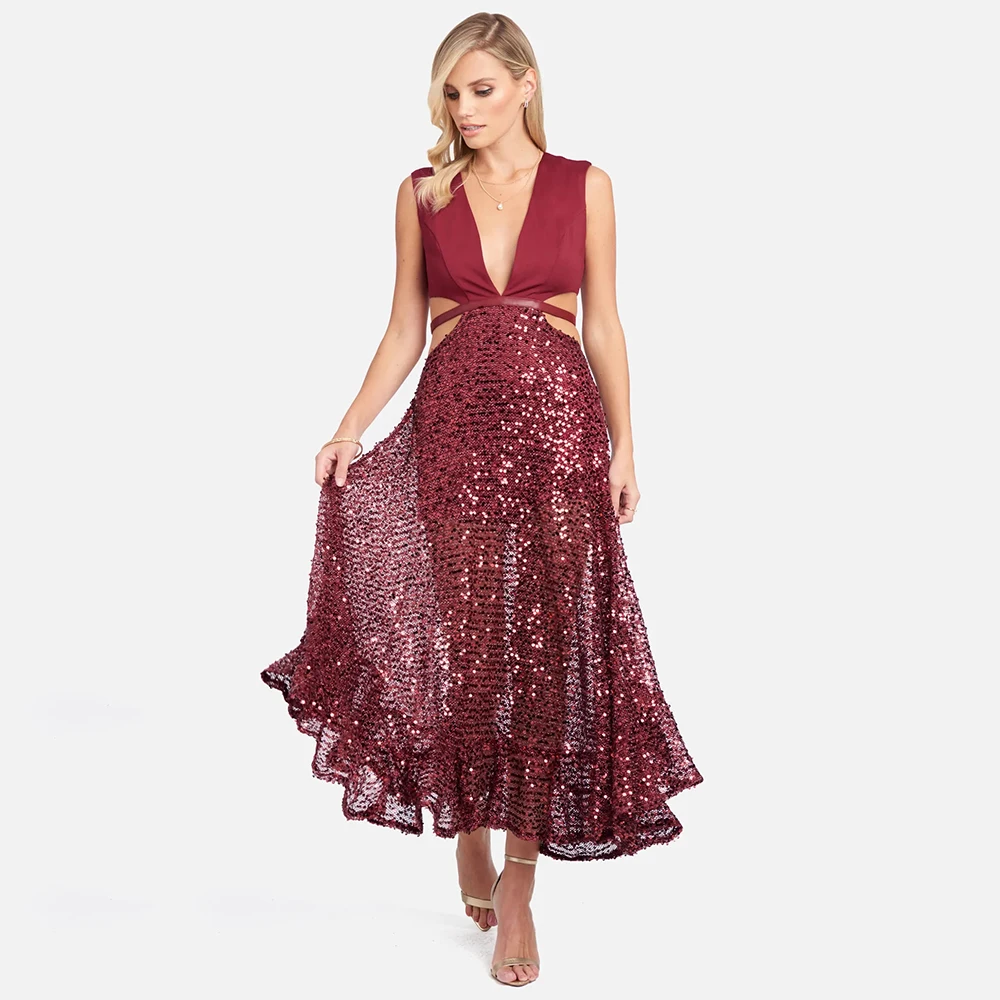 

Новинка 2022, модное женское платье с блестками, соблазнительная одежда в стиле пэчворк с вырезами, Клубные Вечерние Платья Миди