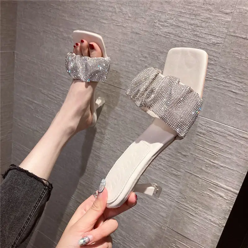 2022 Versatile New Rhinestone Ankle-Strap Open Toe Sandals Internet Celebrity French High Heels Women's Stiletto Heel Black