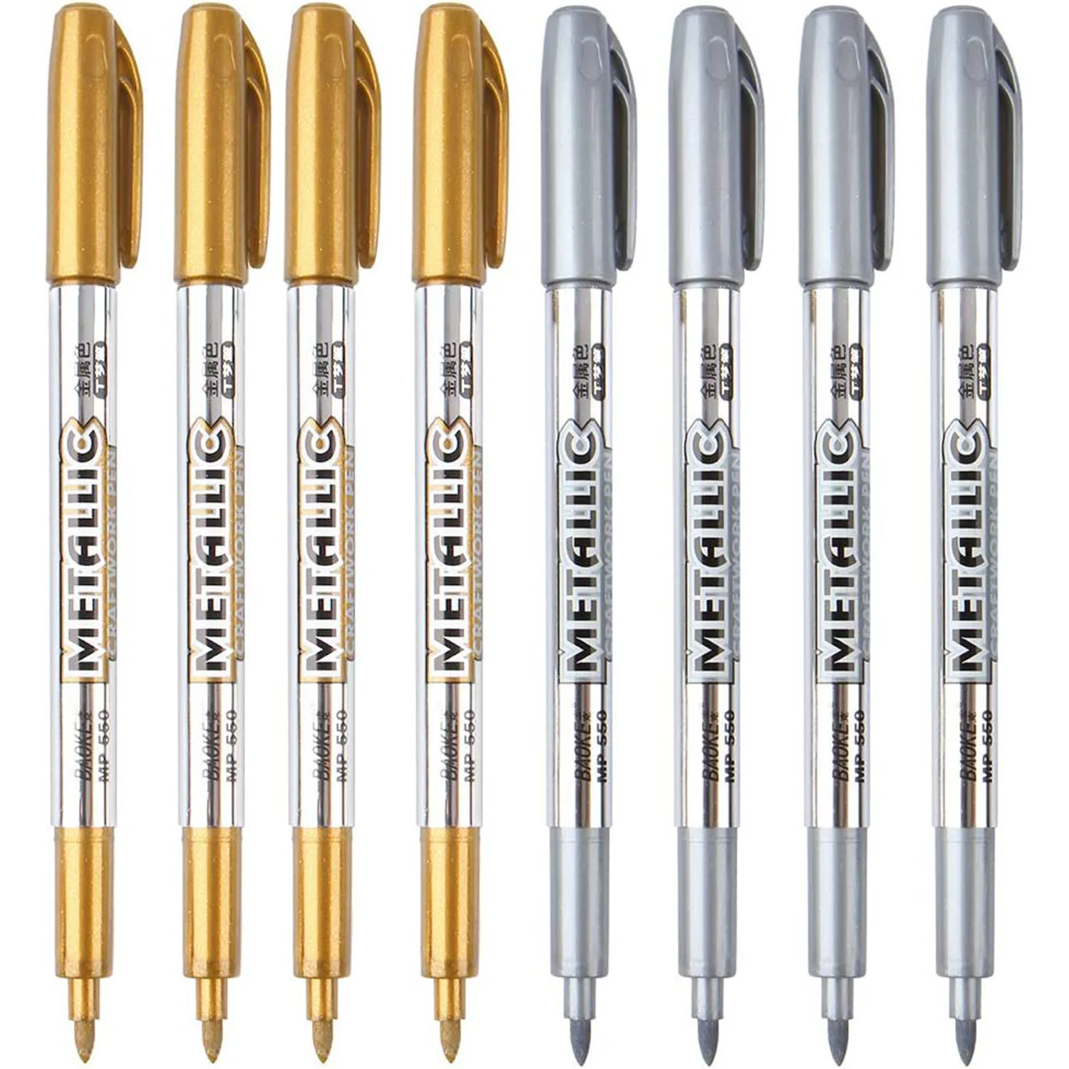 8 pcs Metallic Marker Pen Gold/Silver Metallic Permanent Marker for Artist Illustration, Crafts, Gift Card Making, Scrapbooking