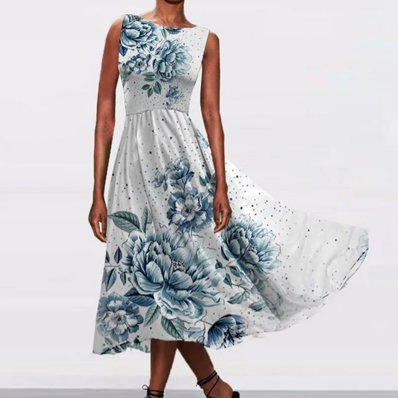 

Элегантное богемное вечернее платье без рукавов с круглым вырезом, женское модное пляжное платье с принтом, летнее повседневное облегающее...