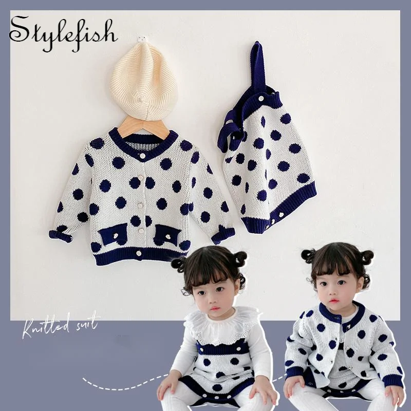 

2022 baby winter suit clothes for 0-2 years old baby girl suit cardigan coat + polka dot baby romper two-piece set single shot