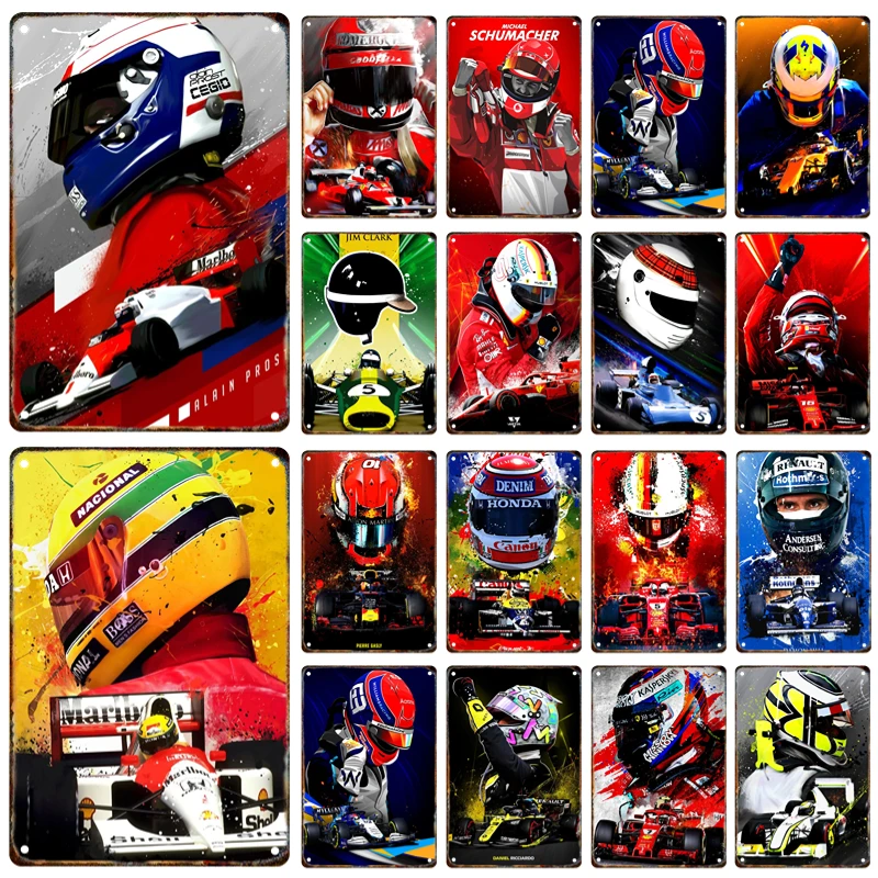 

F1 Driver Metal Signage Tin Painting Racing Team Retro Poster Modern Home Living Room Garage Club Wall Art Decorative Mural Gift