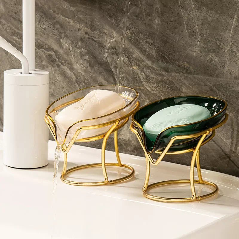 

2022New Luxury Soap Holder For Bathroom Leaf Shape self draining Soap dish with Metal bracket Bathroom accessories