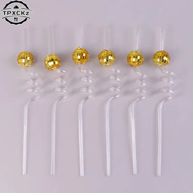 

6pcs Disco Ball Straws 70s Decorative Straws Mini Disco Straw Decor Disco Party Decorations For Wedding Birthday Party Supplies