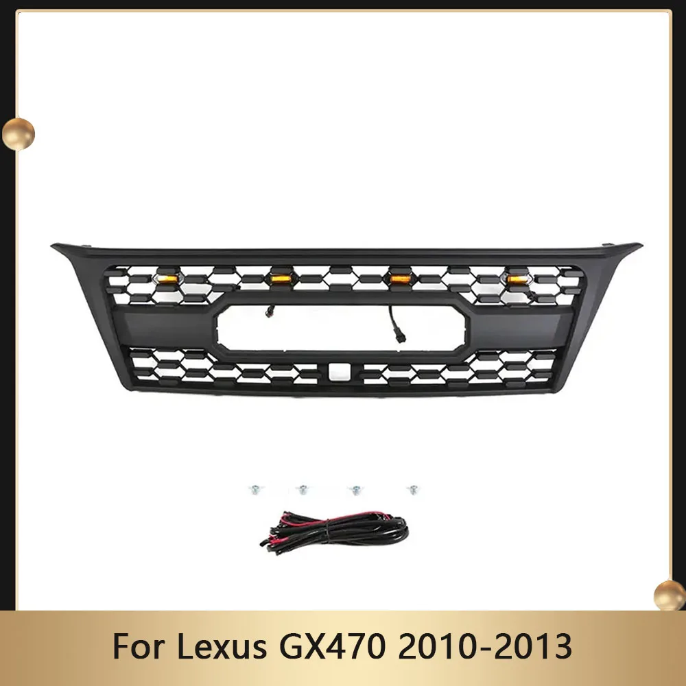 

Modified Car Grilles Mesh Cover ABS Front Bumper Hood Racing Grill For Lexus GX470 2010-2013 Auto Parts Upper Grid With Light