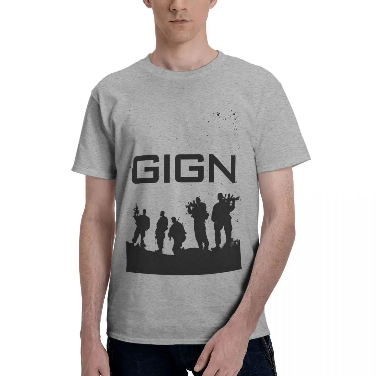 

Anime GIGN French National Gendarmerie Special Forces Funny Geek Men's Basic Short Sleeve T-Shirt men set R342 Funny Tops Tees