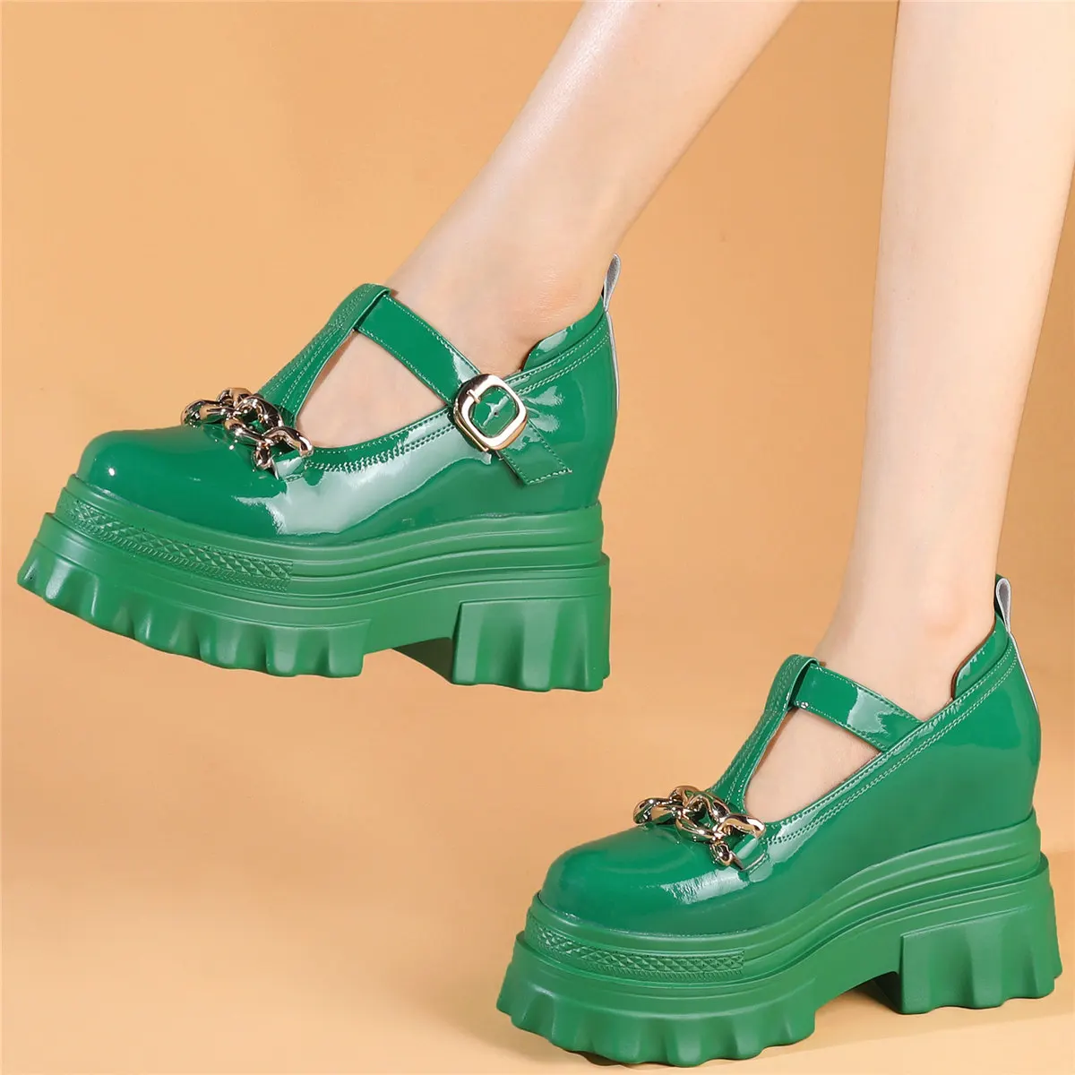 2022 Platform Pumps Shoes Women Genuine Leather Wedges High Heel Martin Boots Female Low Top Round Toe Mary Janes Casual Shoes