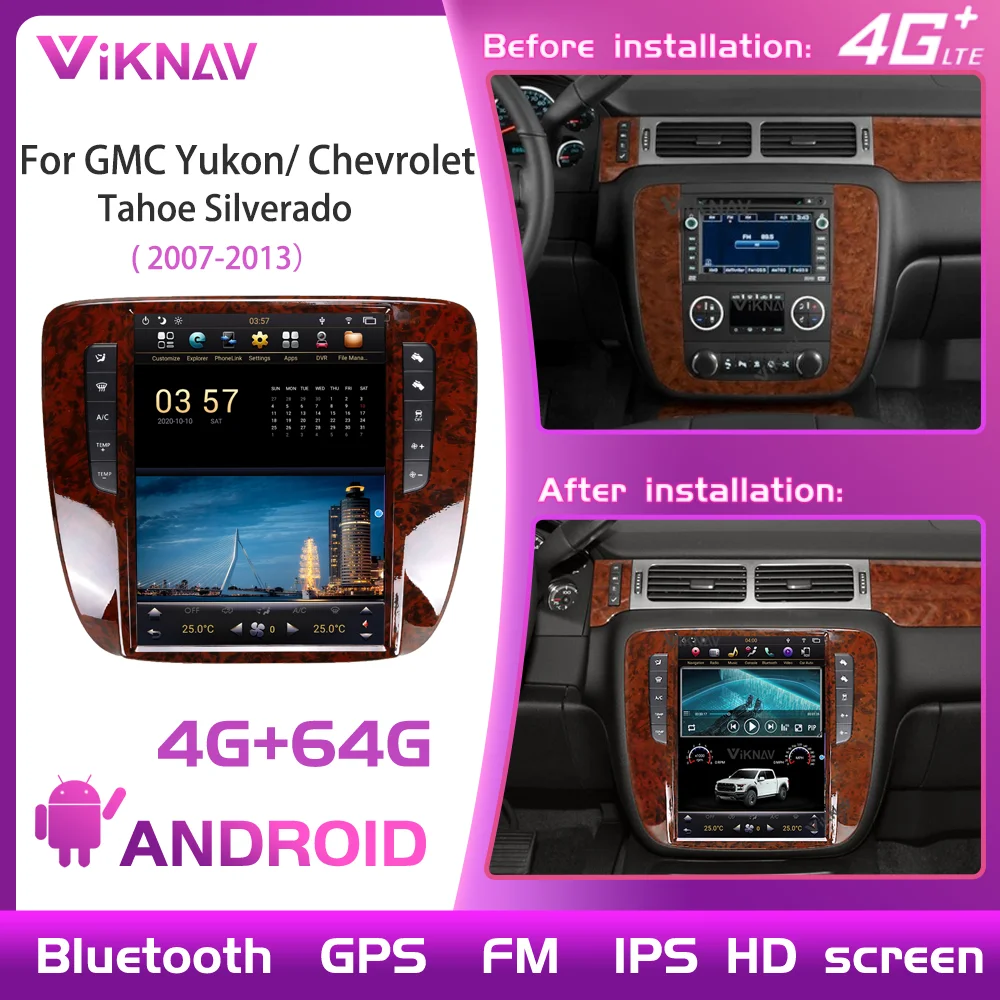 

64GB PX6 12.1Inch Screen Carplay Radio For GMC Yukon/ Chevrolet Tahoe Silverado 2007-2013 Android 1080P 360 View Navigation GPS