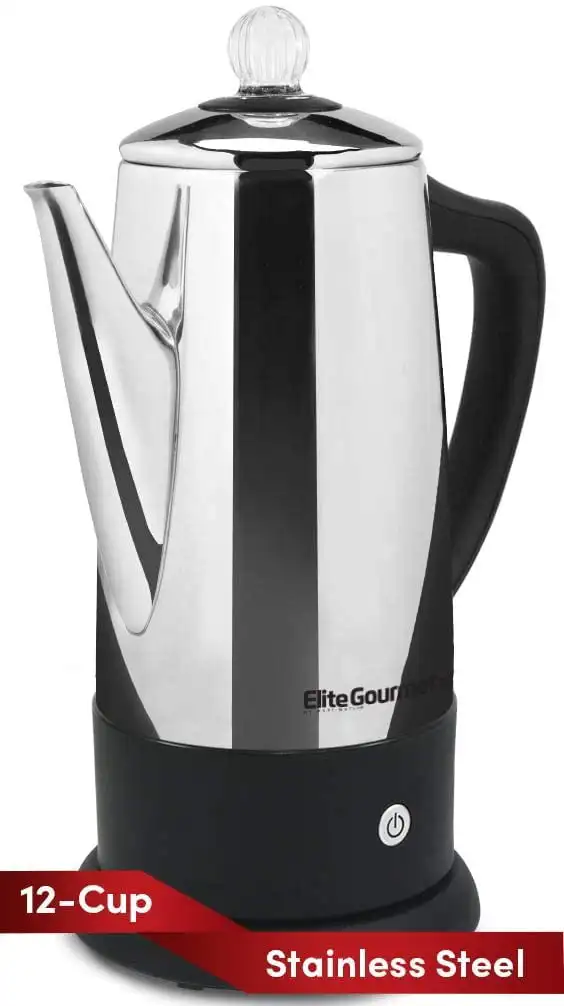 

12-Cup Percolator, Stainless Steel, Black