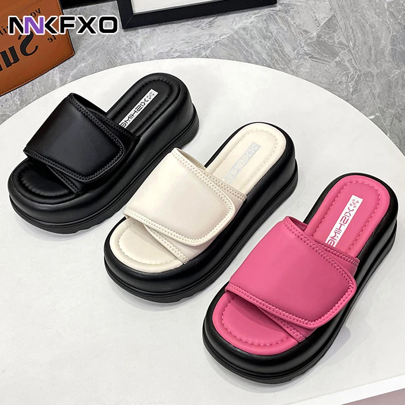 

2023 New Summer Women Fashion Holiday Platform Slipper Casual Waterproof Med Heel Outside Slides Shoe vc6039