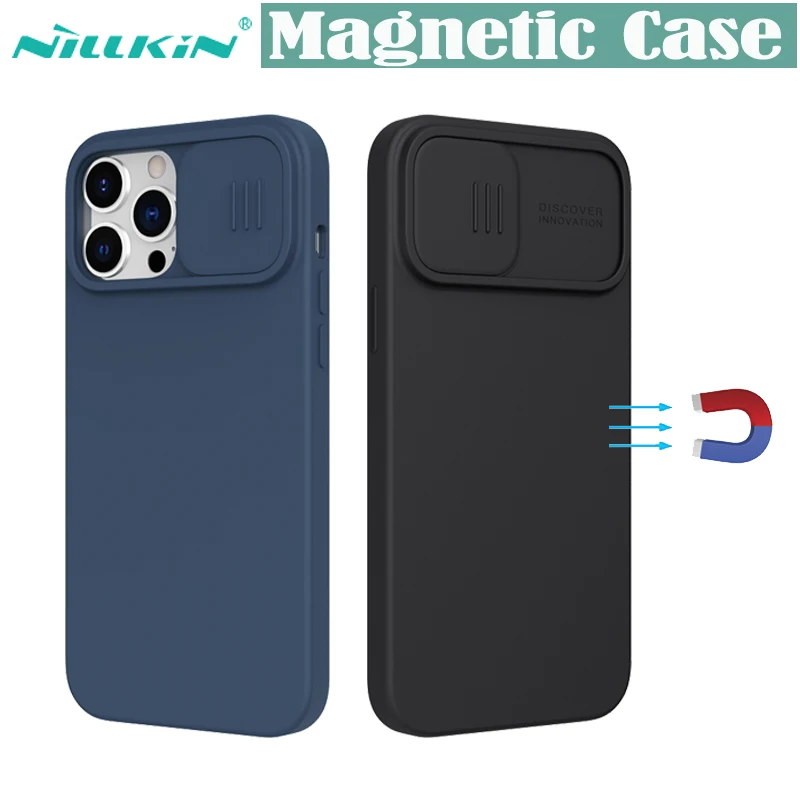 

For iPhone 13 12 Pro Max Case NILLKIN Silky Magnetic Case For iPhone 13 12 Pro Slide Camera Soft Silicone Cover For iPhone13 12