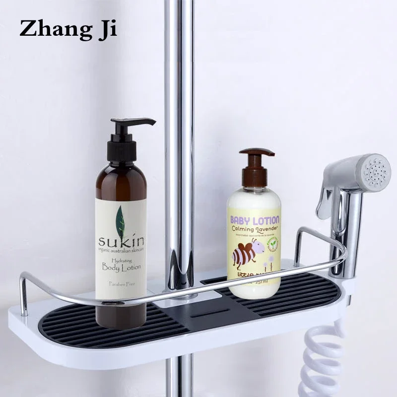 ZhangJi Bathroom Shower Storage Holder Rack Shampoo Tray Shower Head Holder Shower Pole Organizer Shelf  Soap Storage Shelves