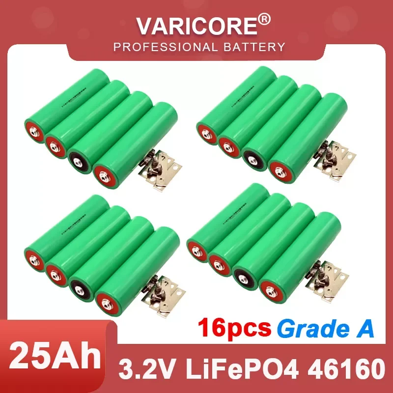 

2023New 16pcs 3.2V 25Ah battery pack LiFePO4 phosphate for 4S 12V 24V Motorcycle Car motor batteries modification M6 screw Grade