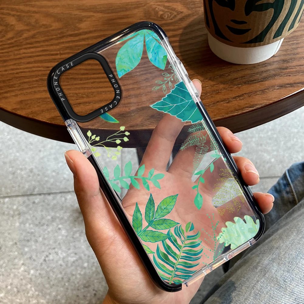 

Flowers and Leaves Phone Case for iPhone 14ProMax 14Plus 13 12 11 Pro Max Luxury Transparent Soft Silicone Bumper Fundas Cover