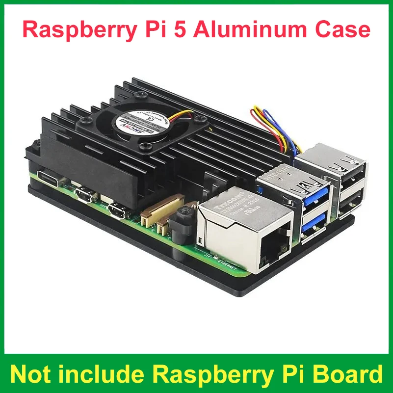 Корпус для Raspberry Pi 5 с пассивным охлаждением из алюминиевого сплава вентилятором