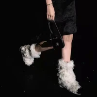 winter lamb hair thickened round head mixed color mid calf womens boots plush front lace up fashion warm slip on shoes
