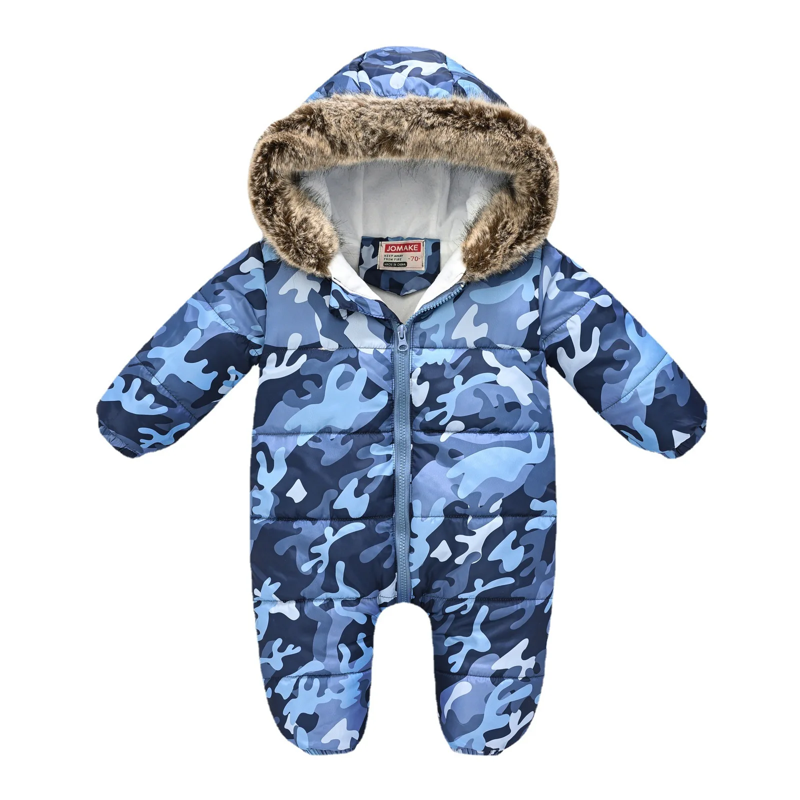 

Autumn and winter new children's cartoon printing waterproof romper jumpsuit jumpsuit cotton jacket wool tie cap windproof and