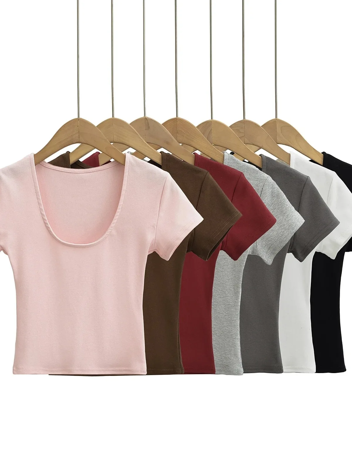 Женская летняя футболка с коротким рукавом и U-образным вырезом модель 2024 года