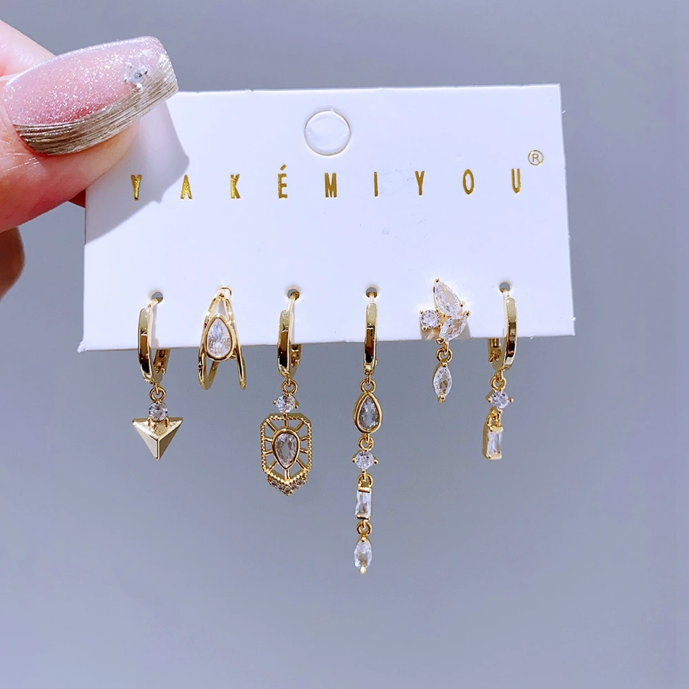 Высококачественные 6 шт./компл. висячие серьги с геометрическим цирконием