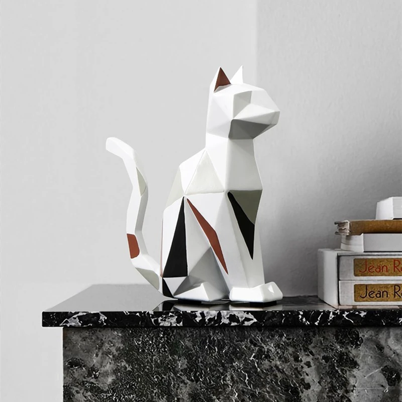 

Cat Statue Decor Cat Geometric Figurine Modern Animal Statue for Home Decoration Birthday Gifts Arts Polyresin Sculpture