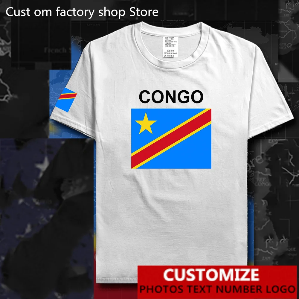 

DR Congo Country Flag ​T shirt Free Custom Jersey DIY Name Number LOGO 100% Cotton T-shirts Men Women Loose Casual T-shirt