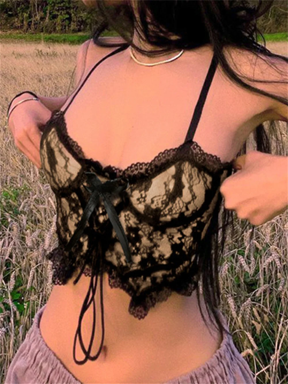 

Топ женский кружевной на молнии, с V-образным вырезом