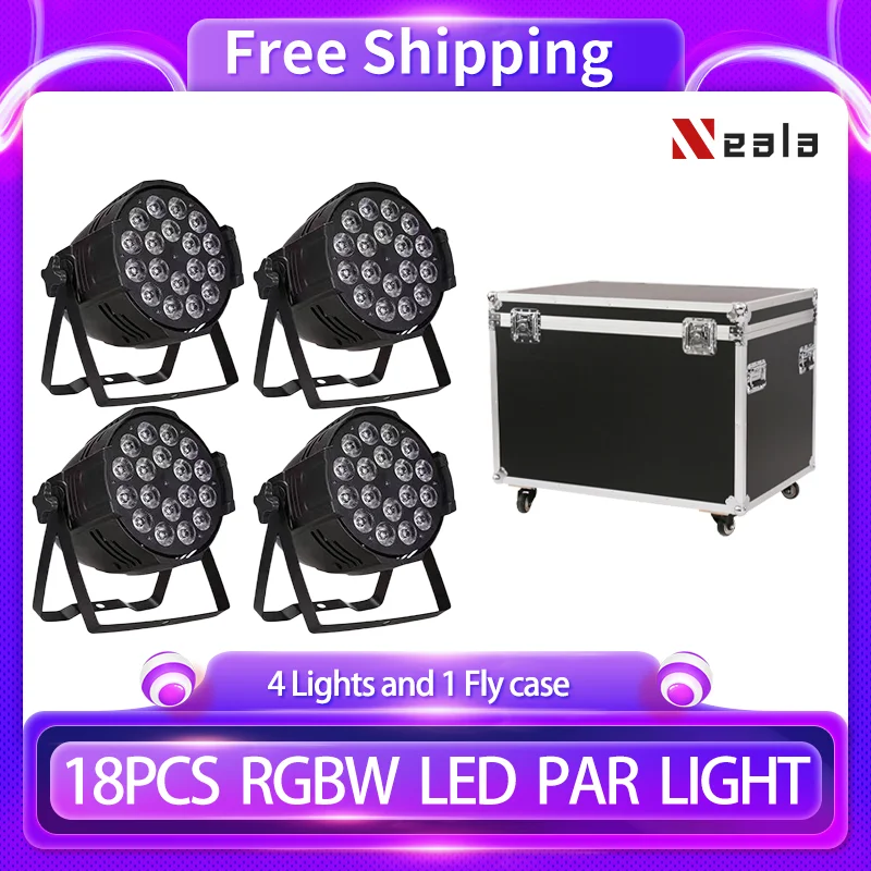 

Neala Aluminum Alloy Par 18x18W RGBWAUV 6in1 LED Flat Sound Action DMX Stage Lights Party KTV Disco DJ Bar