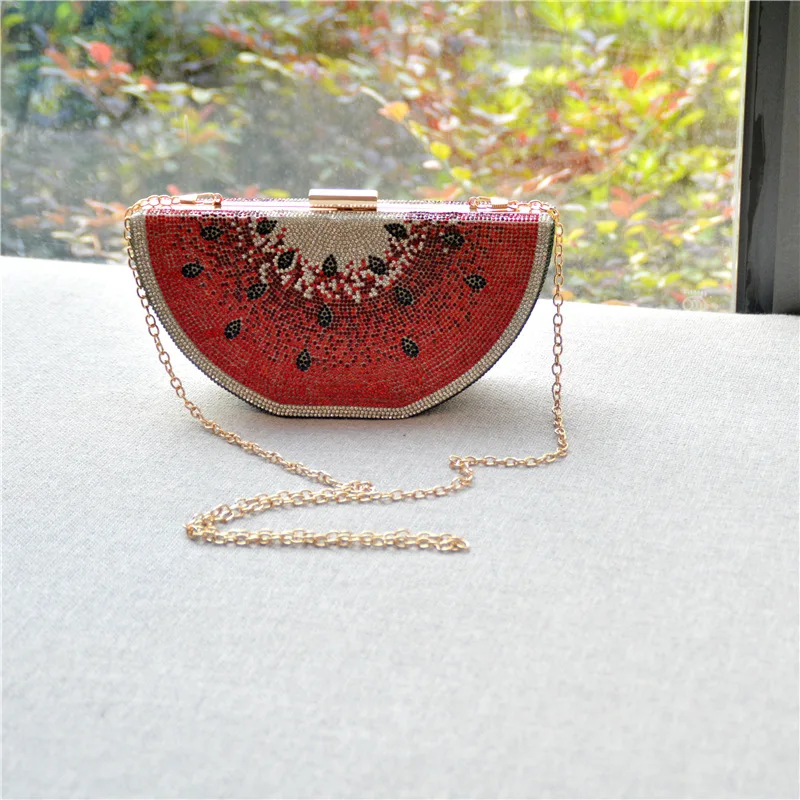 New evening bag Diamond-studded oblique cross dinner party handbag women personality rhinestones watermelon |