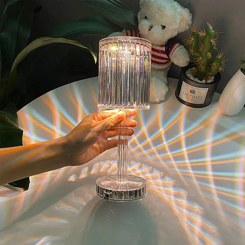

Touching Control Gatsby Crystal Lamp Line Light and Shadow Table Lamp Atmosphere Lamp Bedroom Bedside Creative Led Table Lamp