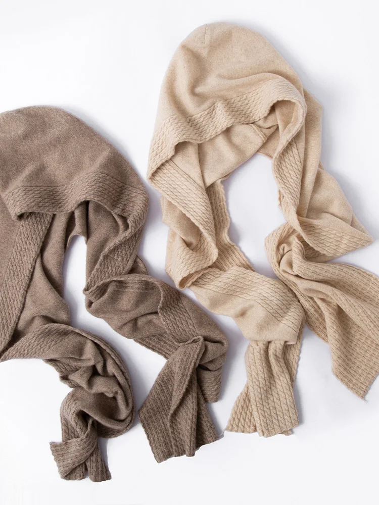 Роскошный женский кашемировый шарф с капюшоном витая шапка цветком осень-зима 100%