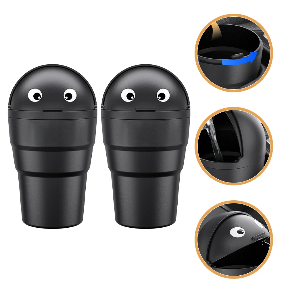 

Mini Trash Can Car Bin Containers Lid Cup Holder Accessories Automotive Garbage Cans Work Desk