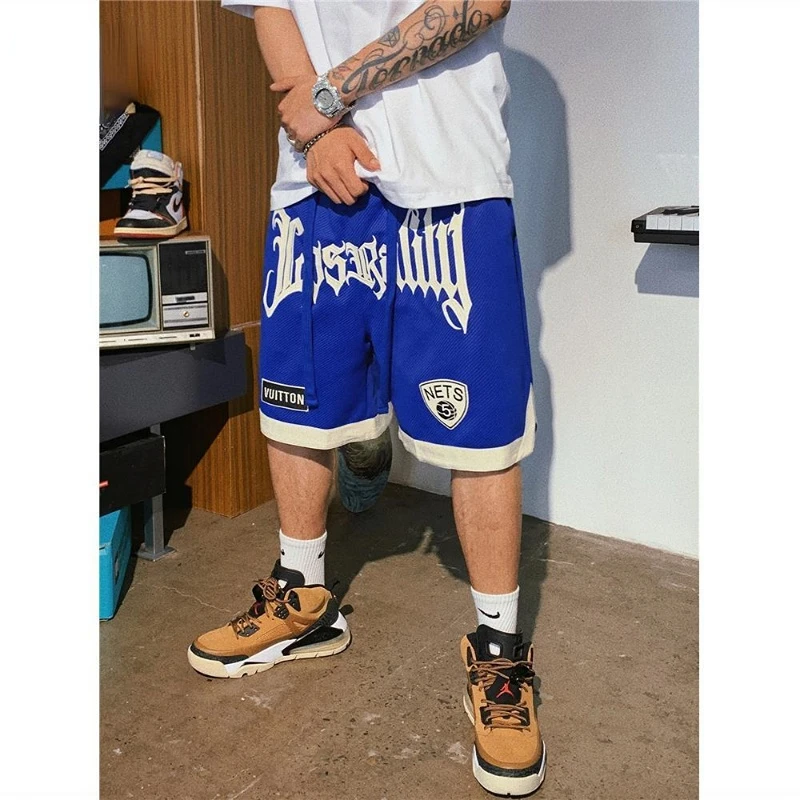 

Повседневные уличные спортивные баскетбольные штаны Y2k для мужчин, свободные винтажные трендовые спортивные штаны с вышивкой, мужские шорт...