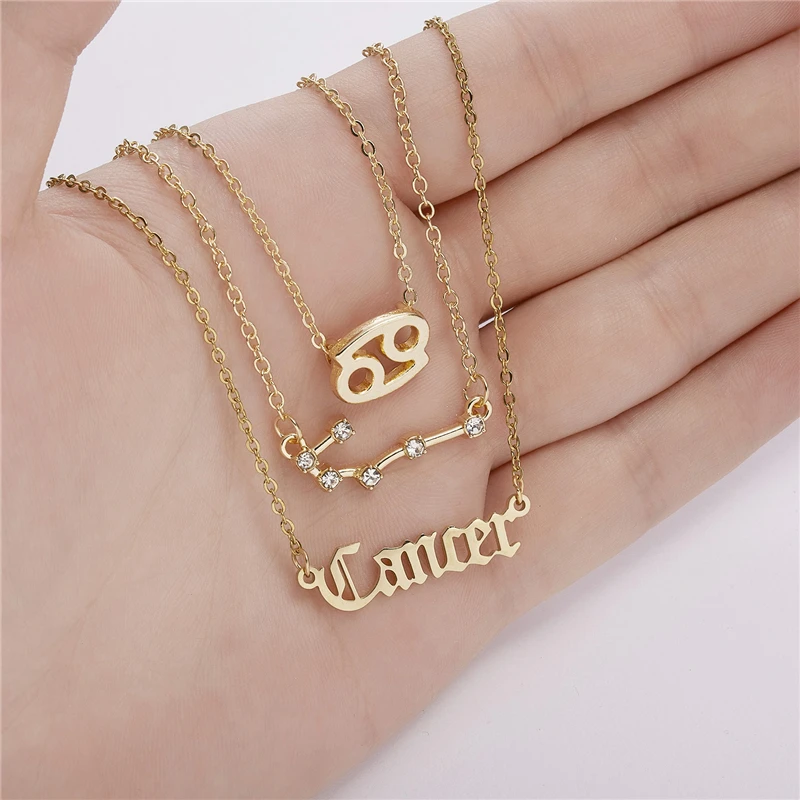 

Creative Women Temperament Twelve Constellations Rhinestone Multilayer Necklace for Trend Female Jewelry