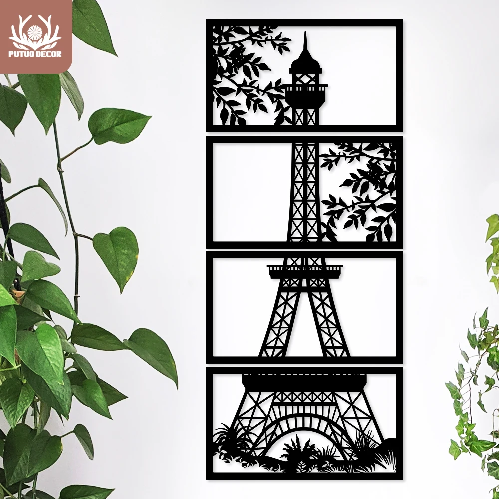 

Putuo Decor Wooden Wall Art Eiffel Tower Black Nature Modern Home Wall Decor Living Room Bedroom Ornament Painting 3D Creative