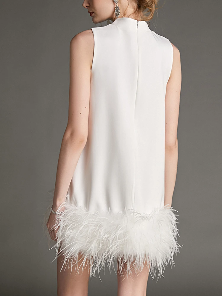 Женское платье с перьями GALCAUR однотонное элегантное мини-платье без рукавов