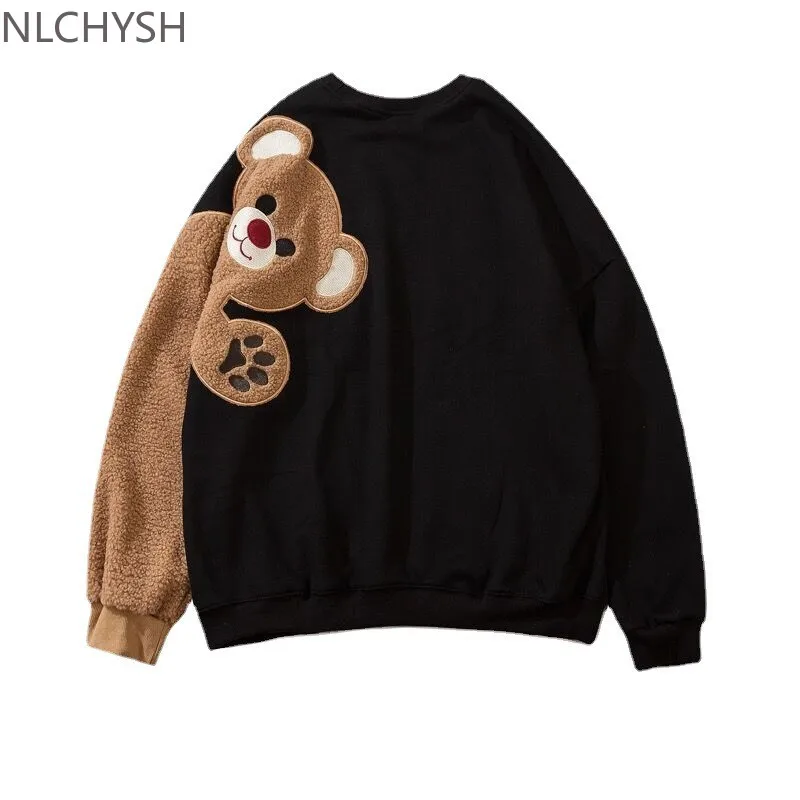 

Oversized Harajuku Hoodies 2021 Autumn Winter Women Fleece Bear Sweatshirts Female Full Sleeve Pullover Loose Couple Clothes Top