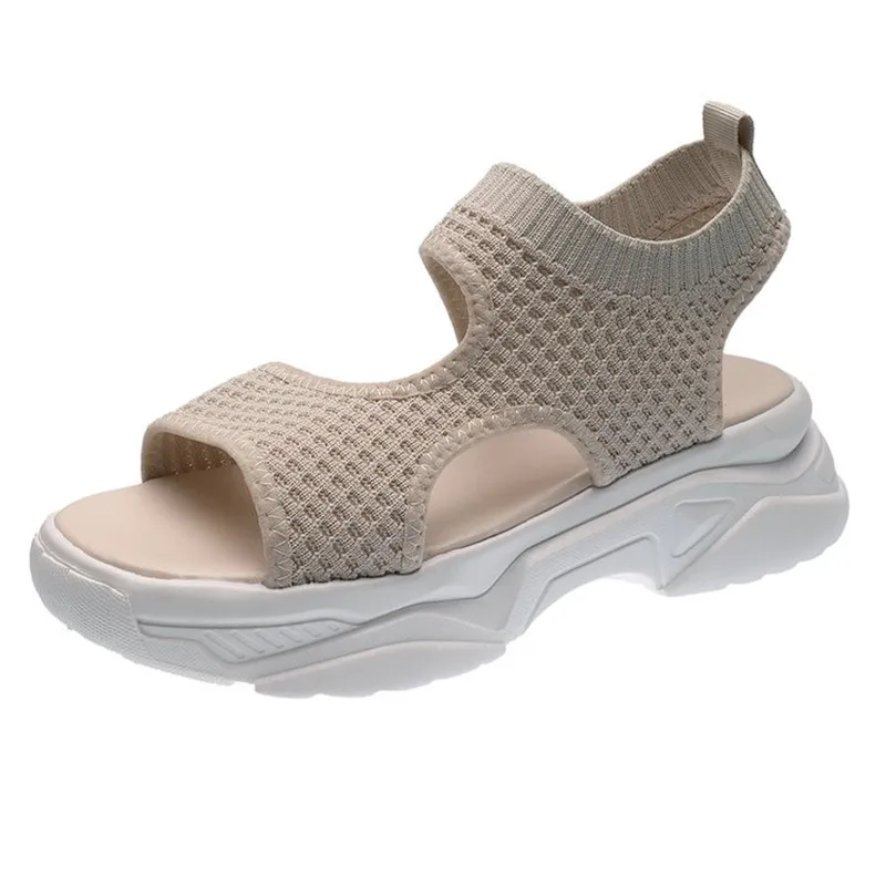 

New Summer Women's Chunky Sandals Mesh Thick Bottom White Shoes 5cm Wedges Platform Trend Women Sandals Lovely Girl Beach Shoes