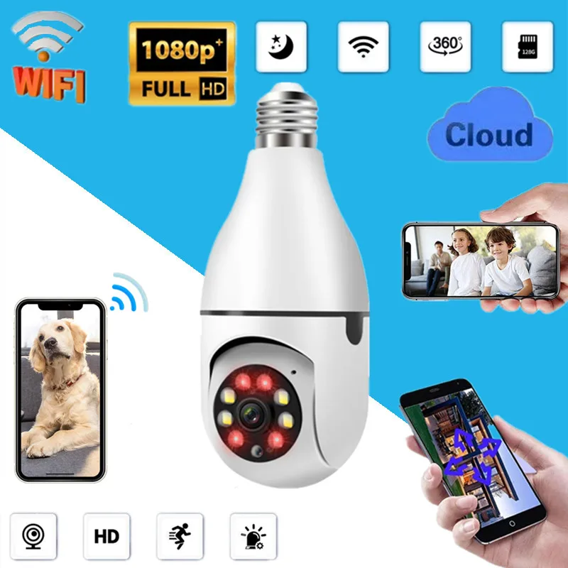 

Wifi PTZ IP Camera 1080P Wireless 360 Rotate Auto Tracking Panoramic Camera Remote Viewing Security Camera Light Bulb Camcorders