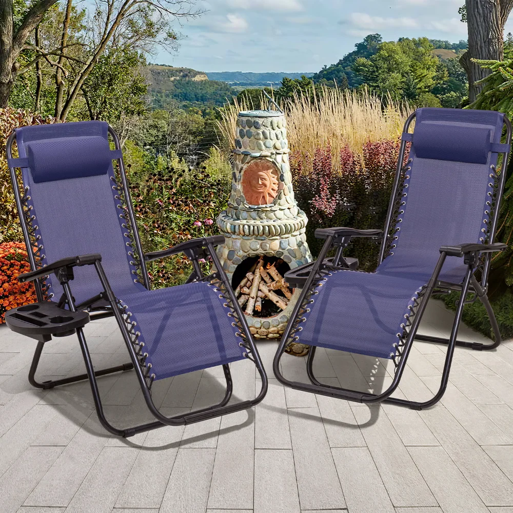 

Комплект из 2 стульев Zero Gravity, откидные кресла для кемпинга, уличные стулья для отдыха, патио с регулируемой подушкой, 2 шт. в упаковке (синий)