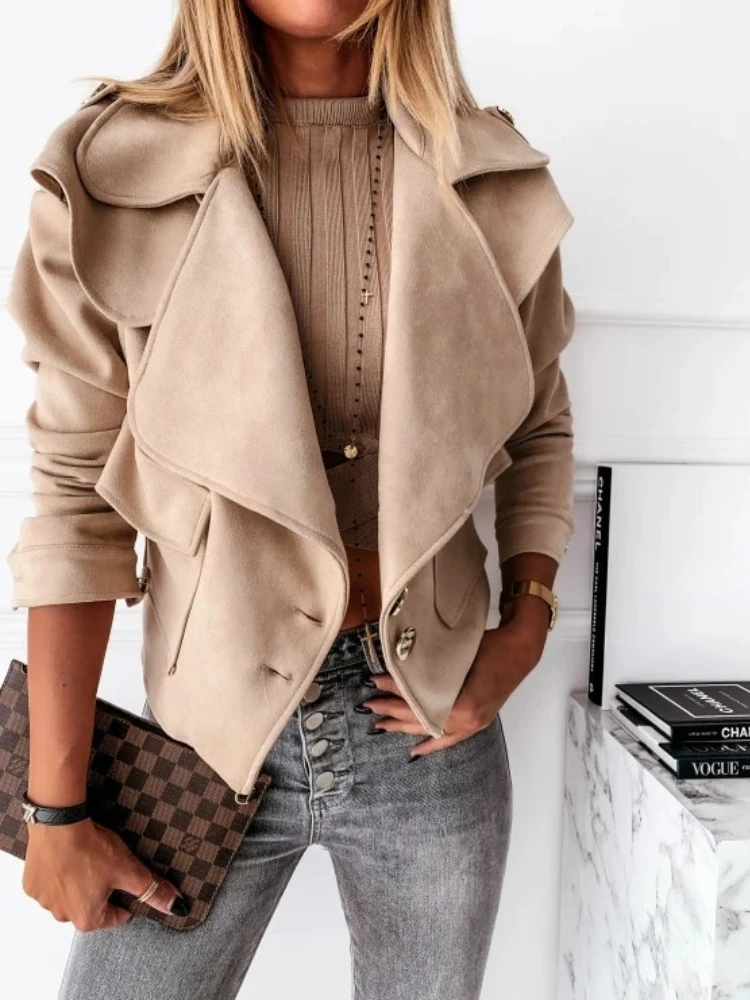 

Spring and Autumn Long Sleeve Lapel Button Jacket Small Coat Female Slim Short Street Fashion Green Denim Jacket Coat Women