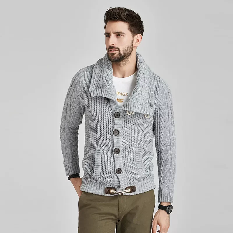 

Free shipping Men's Brand Turtleneck Cardigan Sweaters Coat Men Winter Fleece Warm Knitted Pullovers Men Classic Casual Men Swea