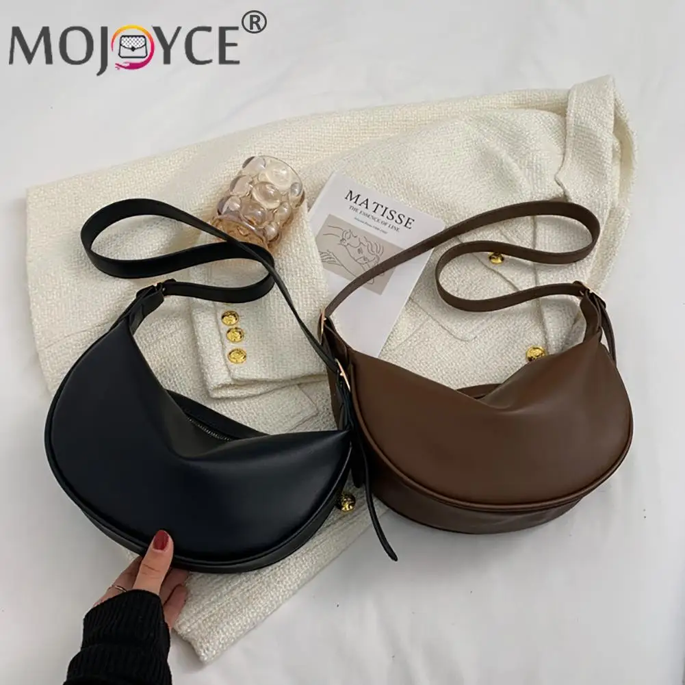 

Винтажная женская сумка через плечо из искусственной кожи с полумесяцем, Повседневная однотонная женская сумка с молнией и полумесяцем